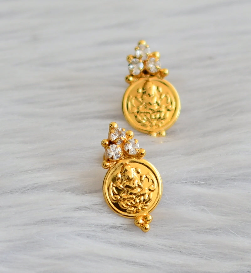 Gold tone white stone lakshmi coin earrings dj-45311