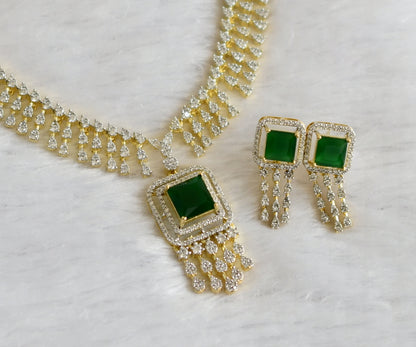 Two tone cz emerald block stone necklace set dj-46990