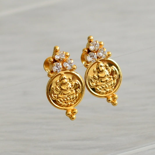 Gold tone white stone lakshmi coin earrings dj-45311