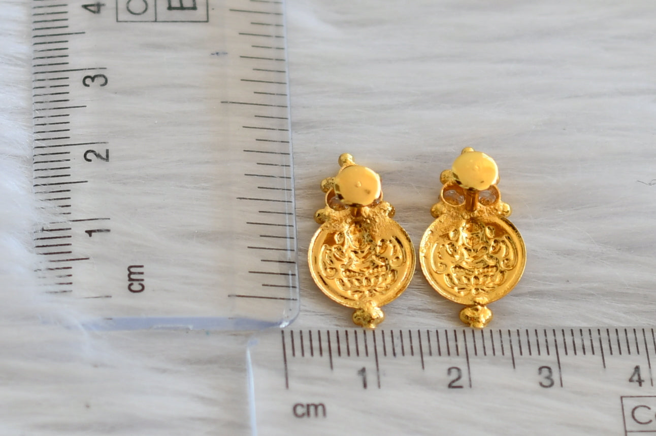 Gold tone white stone lakshmi coin earrings dj-45311