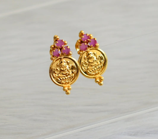 Gold tone ruby stone lakshmi coin earrings dj-45316