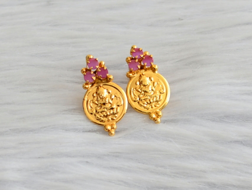 Gold tone ruby stone lakshmi coin earrings dj-45316