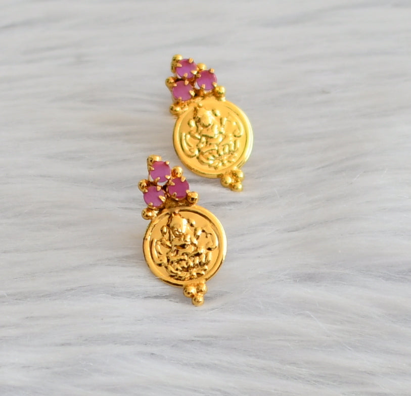 Gold tone ruby stone lakshmi coin earrings dj-45316