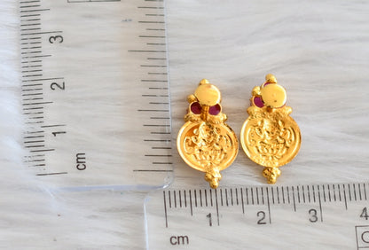 Gold tone ruby stone lakshmi coin earrings dj-45316