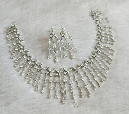 Silver tone cz white stone necklace set dj-48761