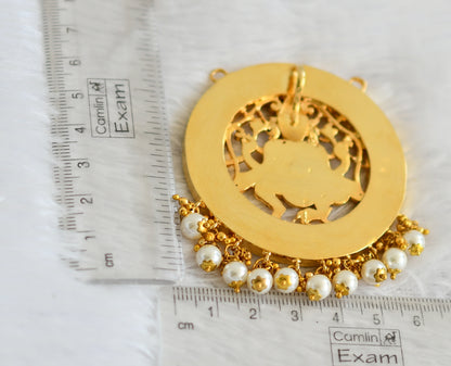 Gold tone pink-white kundan jadau ganesha pearl bead round pendant dj-50663