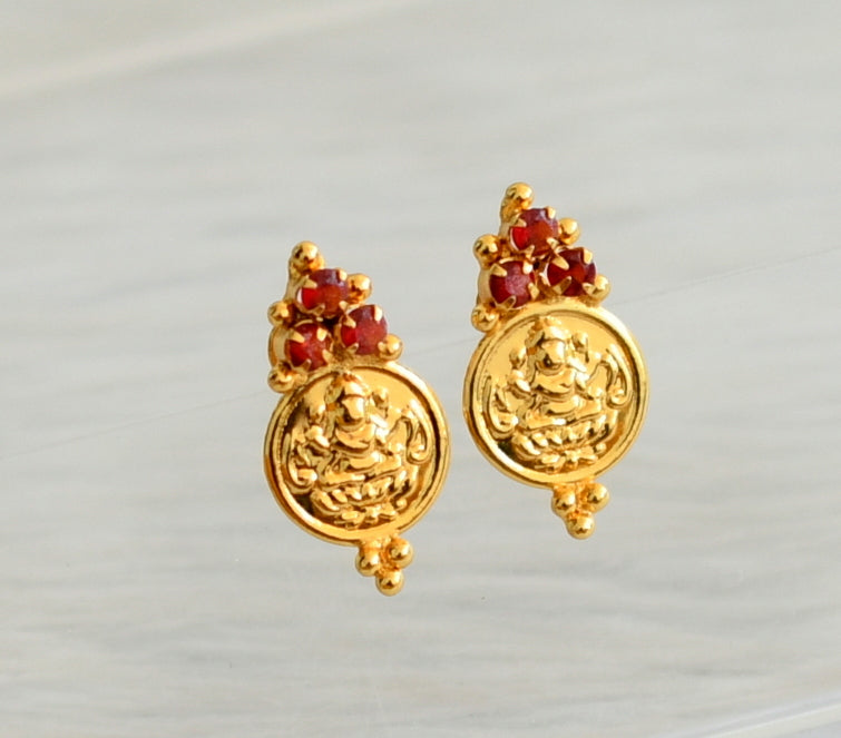 Gold tone red stone lakshmi coin earrings dj-45312