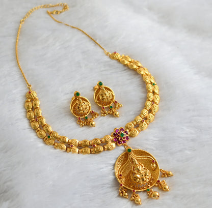 Gold tone ruby-green lakshmi uncut polki necklace set  dj-46993