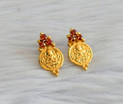 Gold tone red stone lakshmi coin earrings dj-45312