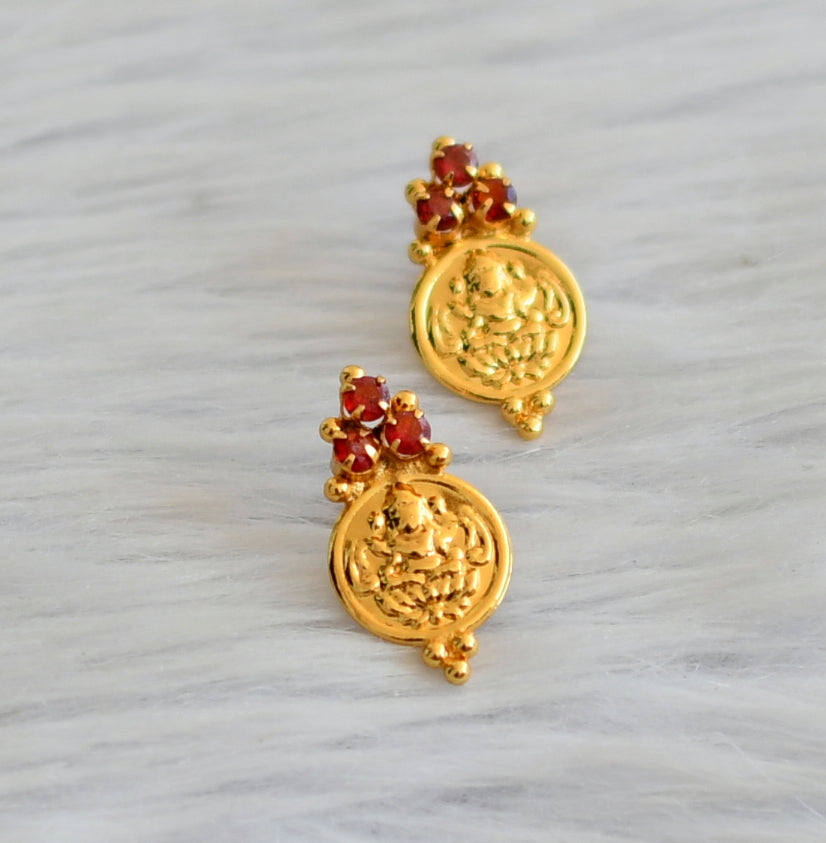 Gold tone red stone lakshmi coin earrings dj-45312