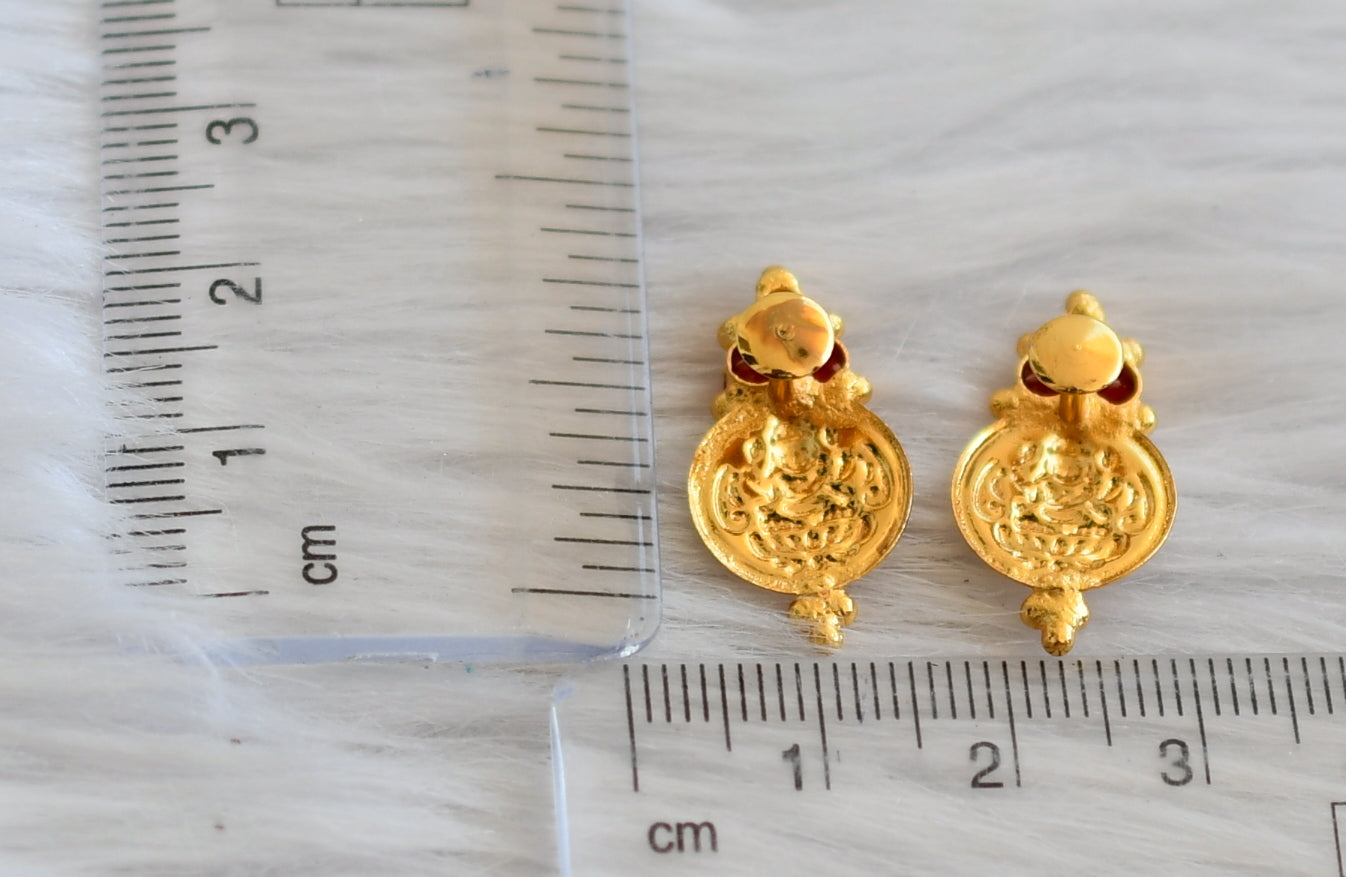 Gold tone red stone lakshmi coin earrings dj-45312