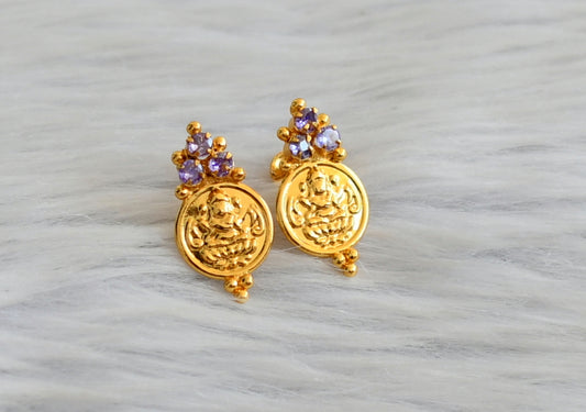 Gold tone purple stone lakshmi coin earrings dj-45314