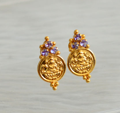 Gold tone purple stone lakshmi coin earrings dj-45314