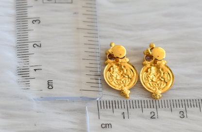 Gold tone purple stone lakshmi coin earrings dj-45314