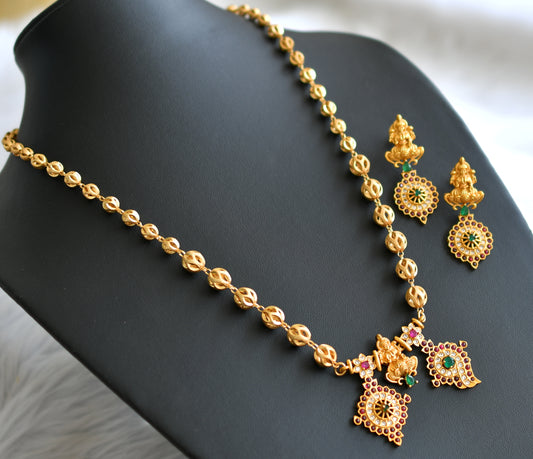 Matte finish kemp-green-white lakshmi shanku-chakra necklace set dj-43657