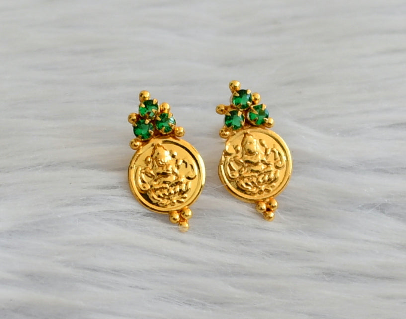 Gold tone green stone lakshmi coin stud/earrings dj-45317