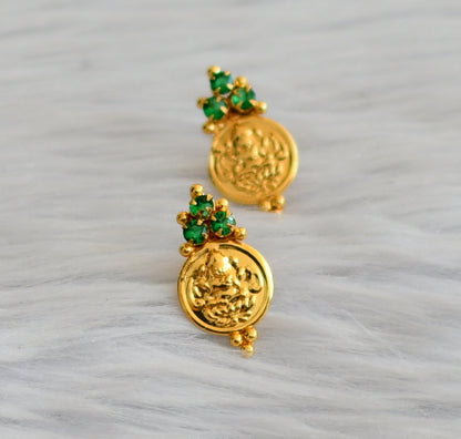 Gold tone green stone lakshmi coin stud/earrings dj-45317