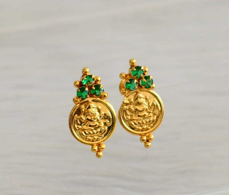 Gold tone green stone lakshmi coin stud/earrings dj-45317