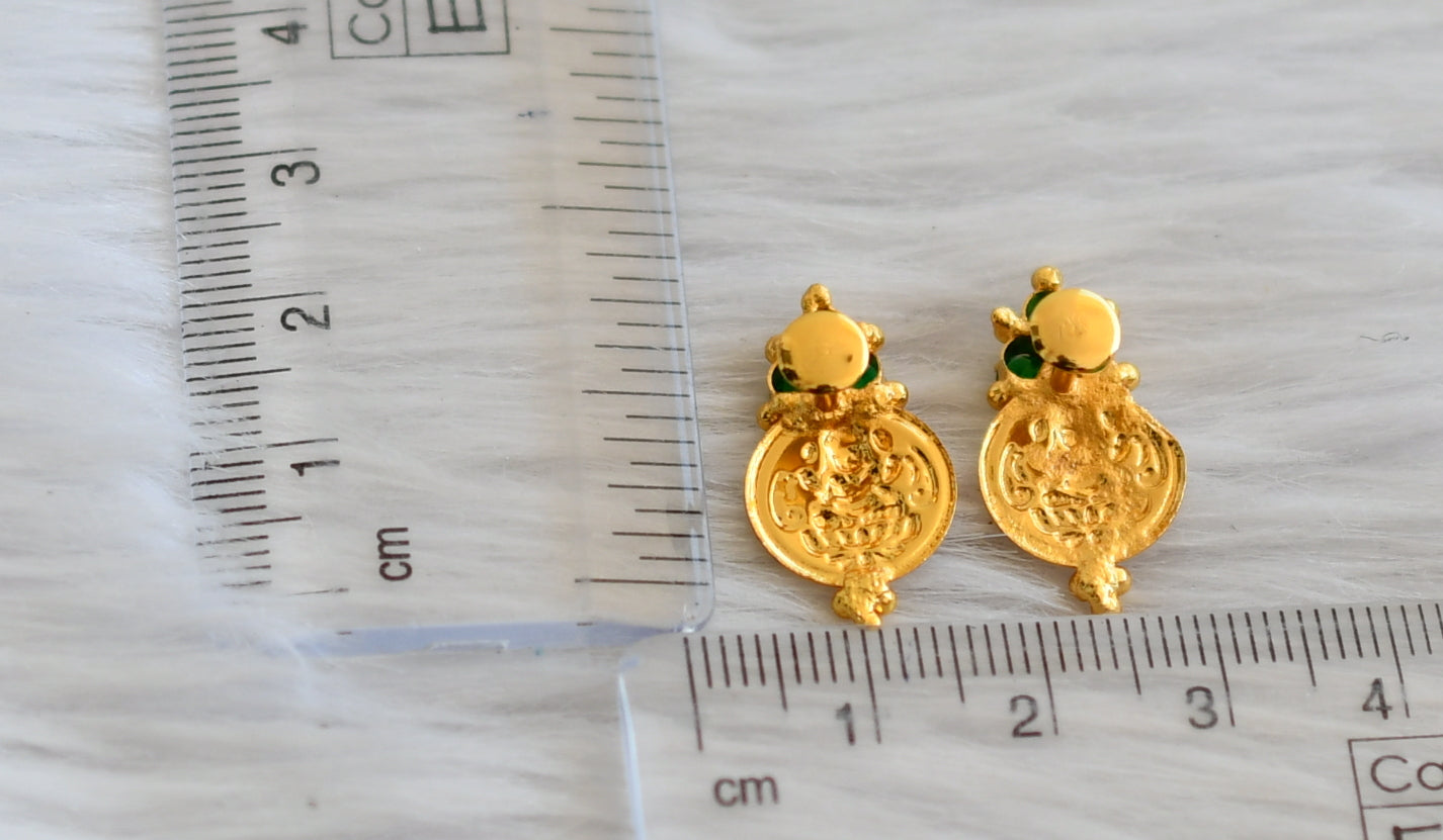 Gold tone green stone lakshmi coin stud/earrings dj-45317 – dreamjwell