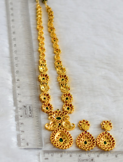 Gold tone ruby-emerald mango flower necklace set dj-46992