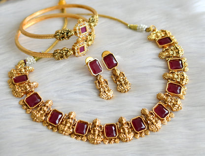 Antique ruby block stone lakshmi necklace combo set dj-43670