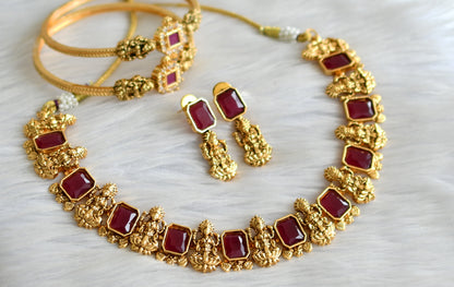 Antique ruby block stone lakshmi necklace combo set dj-43670