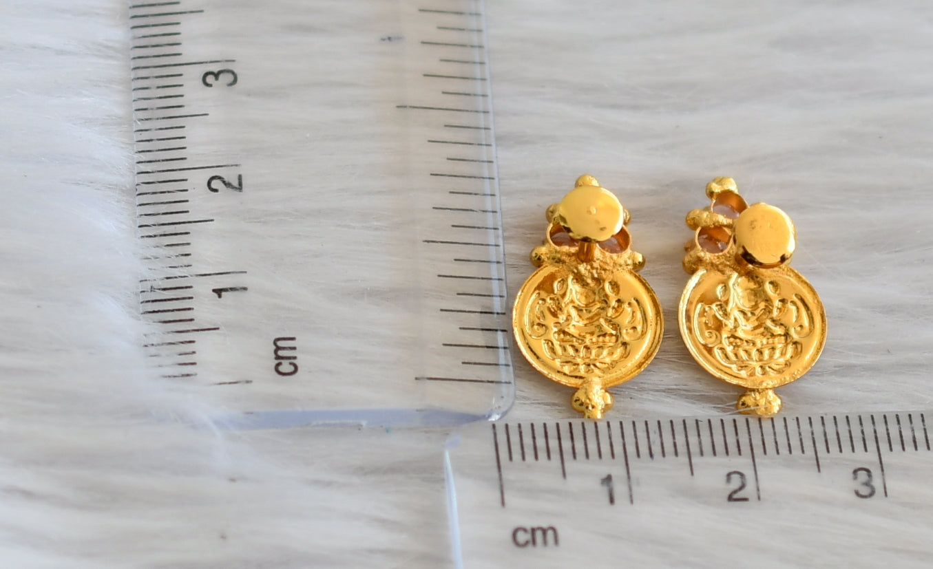 Gold tone baby pink stone lakshmi coin earrings dj-45315