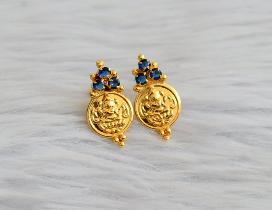 Gold tone blue stone lakshmi coin earrings dj-45313