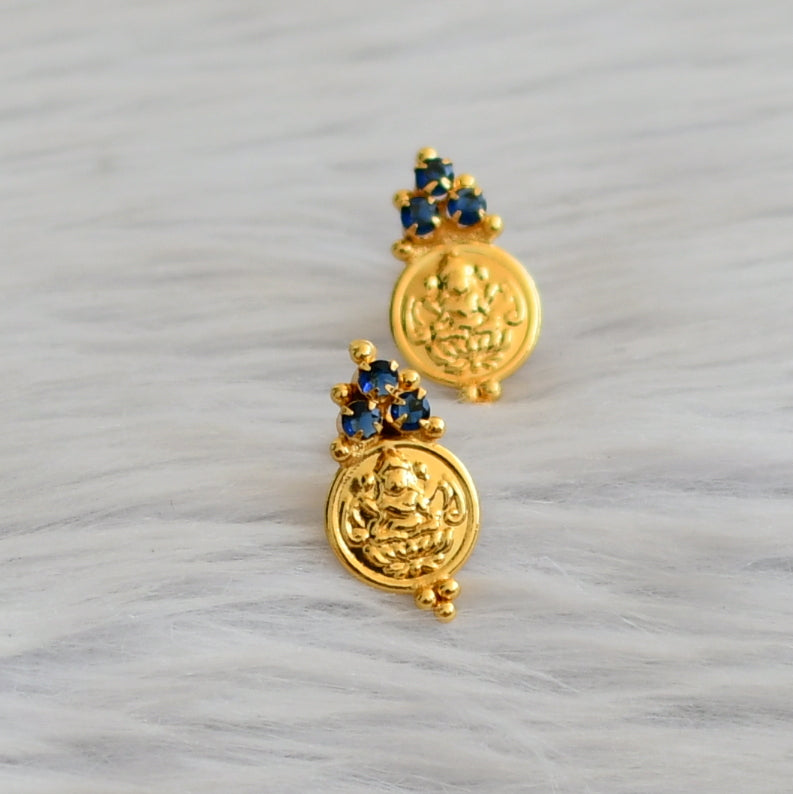 Gold tone blue stone lakshmi coin earrings dj-45313