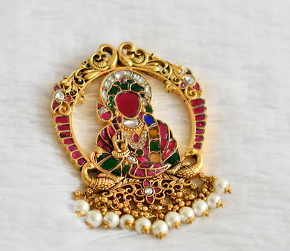 Antique gold tone pink-green-white-blue kundan jadau sri karthikeya pendant dj-50665