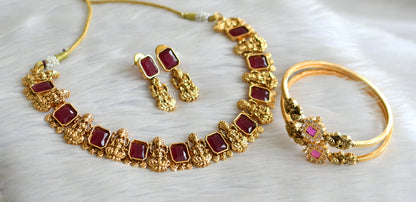 Antique ruby block stone lakshmi necklace combo set dj-43670