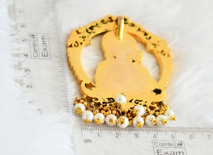 Antique gold tone pink-green-white-blue kundan jadau sri karthikeya pendant dj-50665