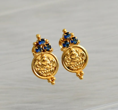 Gold tone blue stone lakshmi coin earrings dj-45313