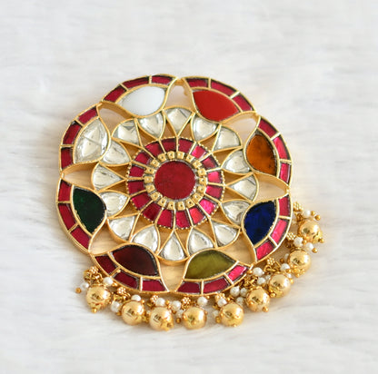 Gold tone pink-white navarathna kundan jadau flower pendant dj-50664