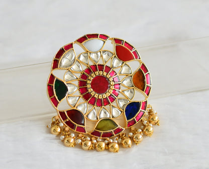Gold tone pink-white navarathna kundan jadau flower pendant dj-50664