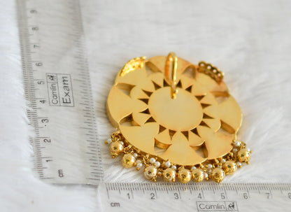 Gold tone pink-white navarathna kundan jadau flower pendant dj-50664