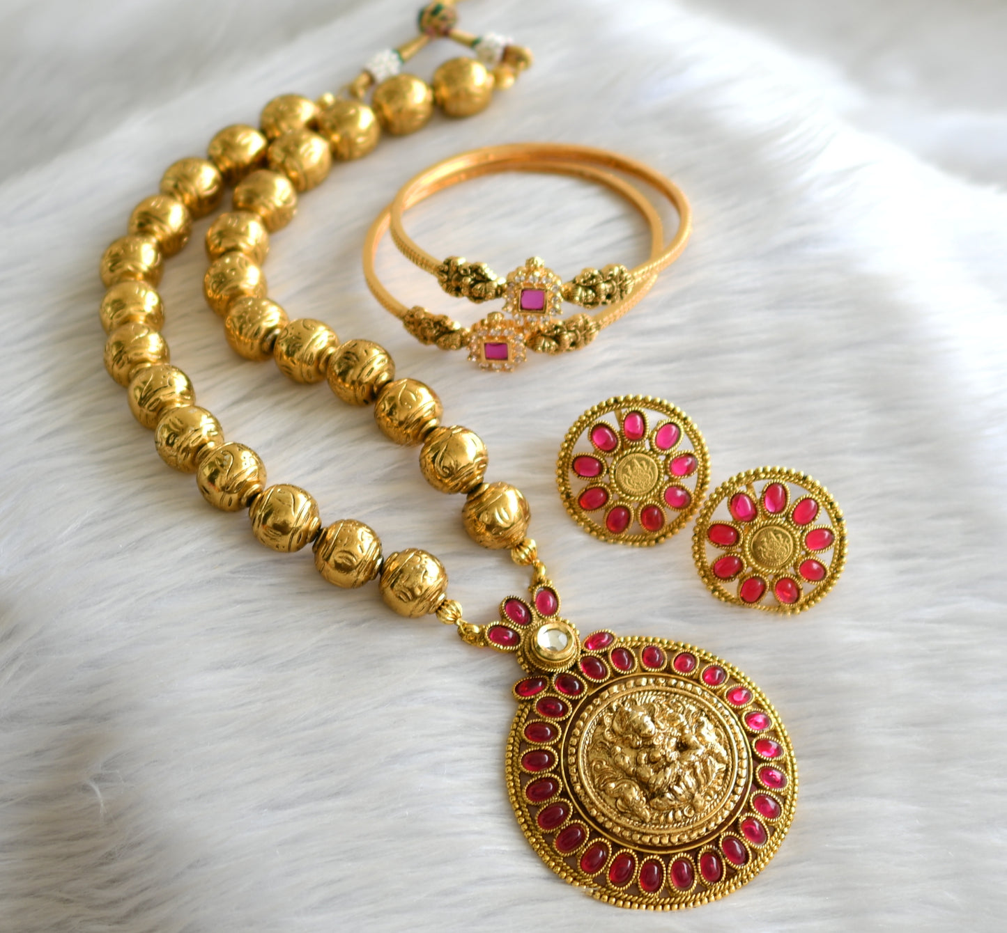 Antique gold tone kemp lakshmi necklace combo set dj-43669