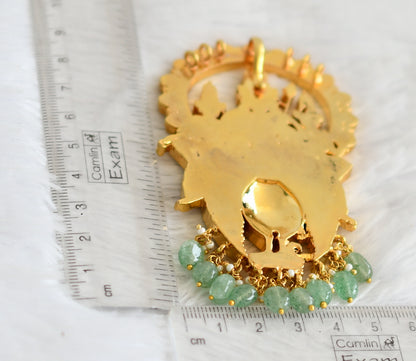 Gold tone pink-green-white kundan jadau green bead karthikeya pendant dj-50657