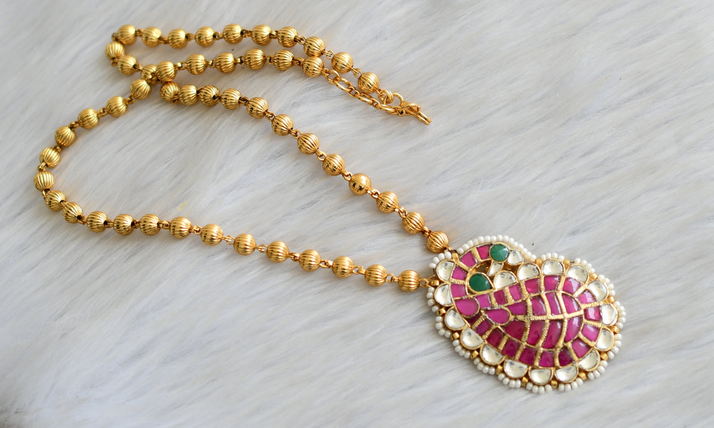 Gold tone pink-green-white kundan jadau mango Hasli necklace dj-42357