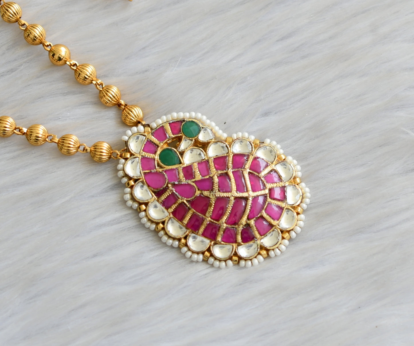 Gold tone pink-green-white kundan jadau mango Hasli necklace dj-42357