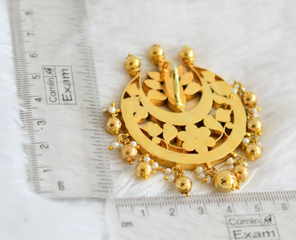 Gold tone pink-green-white kundan jadau flower moon pendant dj-50660
