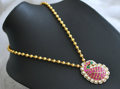 Gold tone pink-green-white kundan jadau mango Hasli necklace dj-42357