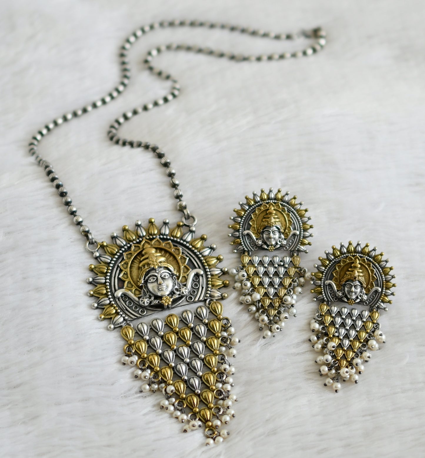 Dual tone ma durga necklace set dj-48762