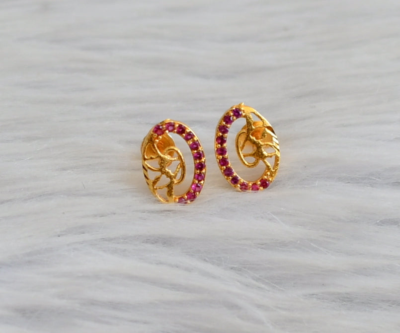 Gold tone ruby stone small stud/earrings dj-45307