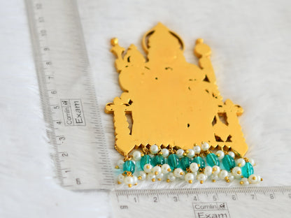 Gold tone pink-green-white-blue kundan jadau green-pearl beaded boo varahaswamy pendant dj-50658