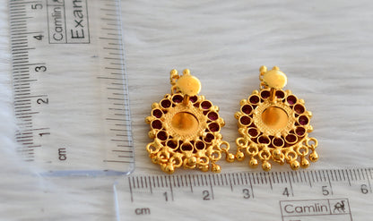 Gold tone ad pink-green stone round kerala style earrings dj-45318