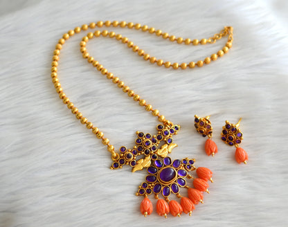 Antique gold tone purple stone tulip beaded necklace set dj-43668