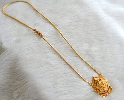 Gold tone 24 inches spiral mugappu chain with ruby-green lakshmi pendant dj-43638
