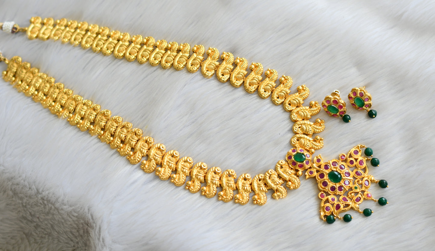 Gold tone ruby-green peacock green agates beads haar set dj-42365