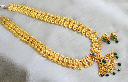 Gold tone ruby-green peacock green agates beads haar set dj-42365